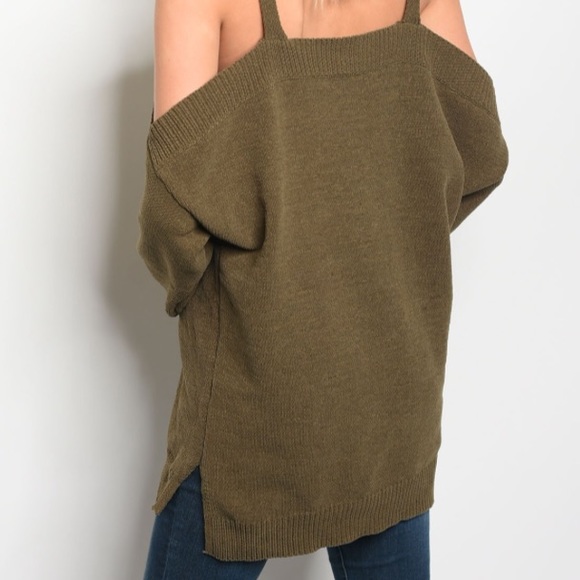 SOFT!! Olive Cold Shoulder Sweater NWT - Picture 2 of 4